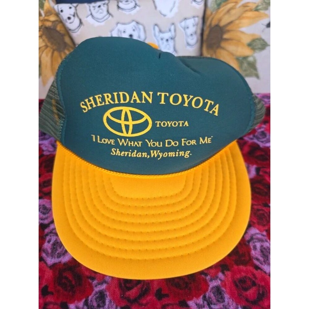 Vintage Sheridan Toyota Trucker Hat Green Yellow Wyoming Snapback